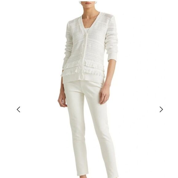 Ralph Lauren black label white fringe cardigan, L - Picture 3 of 12